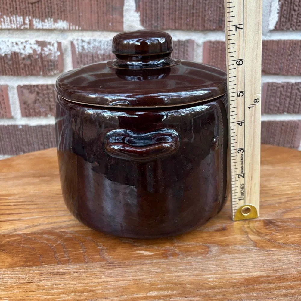 West Bend Vintage Bean Pot Crock Brown Glazed Stoneware USA Pottery  From 1950s